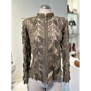 NEW NATTO leaves floral jacket in taupe
